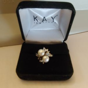 Gold and sterling silver  pearl ring